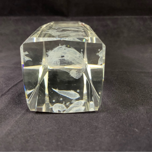 Dolphin Laser Etched Crystal Cube Paperweight - Picture 9 of 10